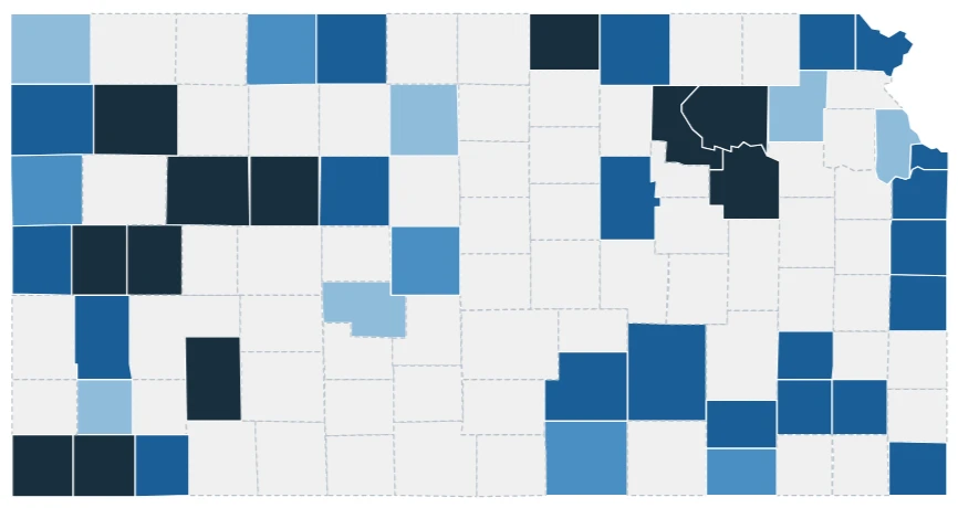 County map of white-lining scores after reinforcement, with responding counties now in blue